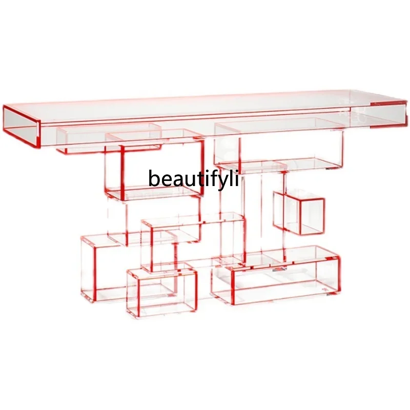 

Entrance table acrylic end view table red simple modern living room wall table corridor