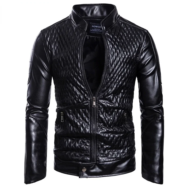 

Men Soft PU Leather Biker Motorcycle Jacket Stand Collar Slim Fit Outwear Faux Leather Casual Coat Red Black