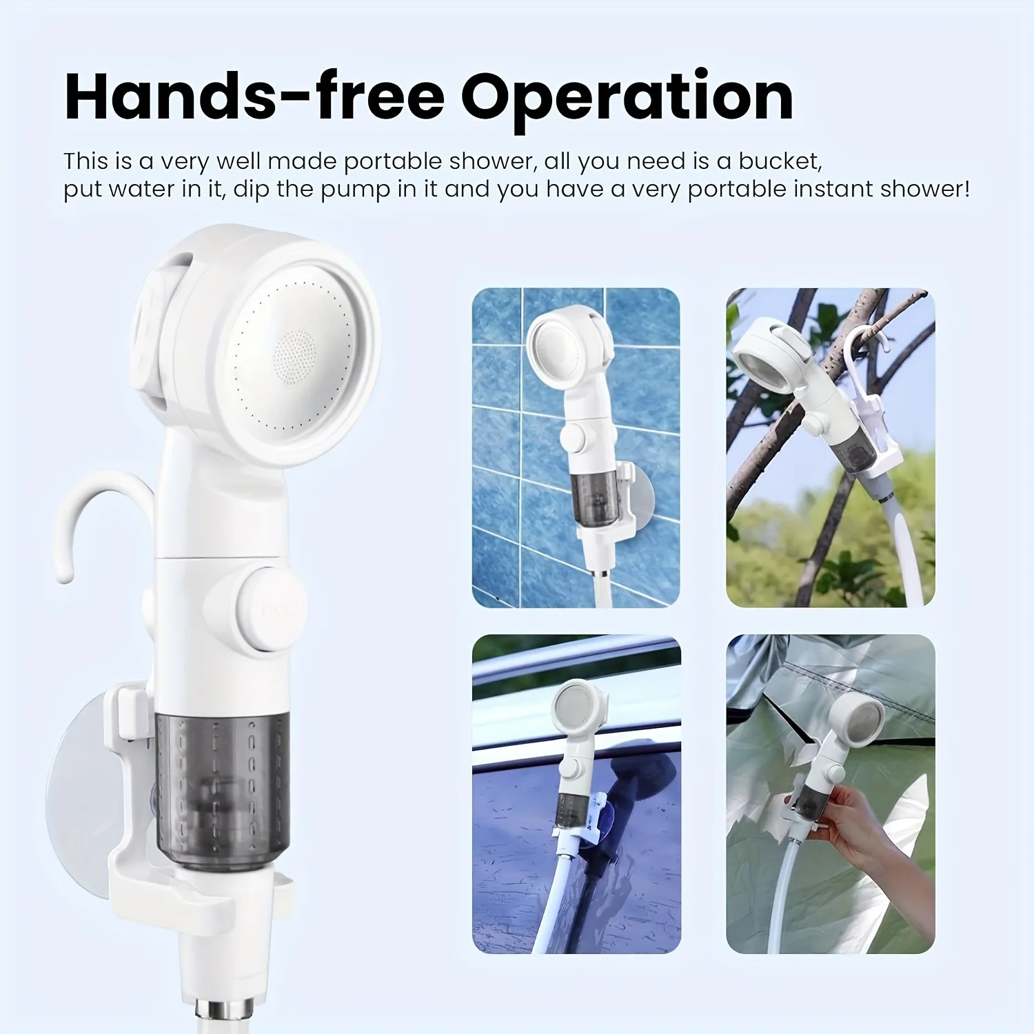 Bomba de Ducha Portátil Mejorada para Camping, Recargable de 4000mAh, Pantalla Digital, Ducha Eléctrica para Playa y Dormitorio con Manguera y Gancho