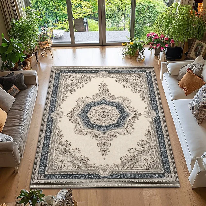 

RAKKS Vintage Non-Slip Floral Low-Profile Large Velvet Area Rug,easy To Clean for Farmhouse Bedroom Dining Room Grey Home Decor