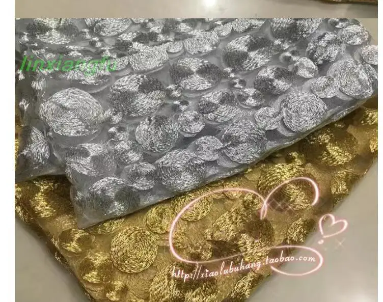 Embroidery gold circle cloth, mesh lace three-dimensional flower cloth, handmade DIY dress dress skirt embroidery fabric.