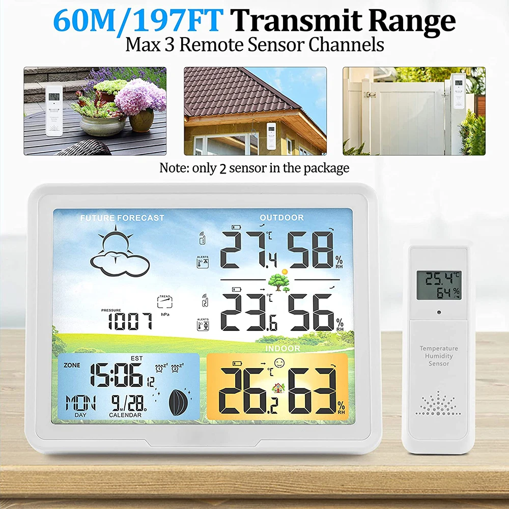 Imagem -06 - Estação Meteorológica sem Fio Digital Indoor Outdoor Previsão com Sensores Higrômetro Umidade Temperatura Monitor de Tempo em Casa