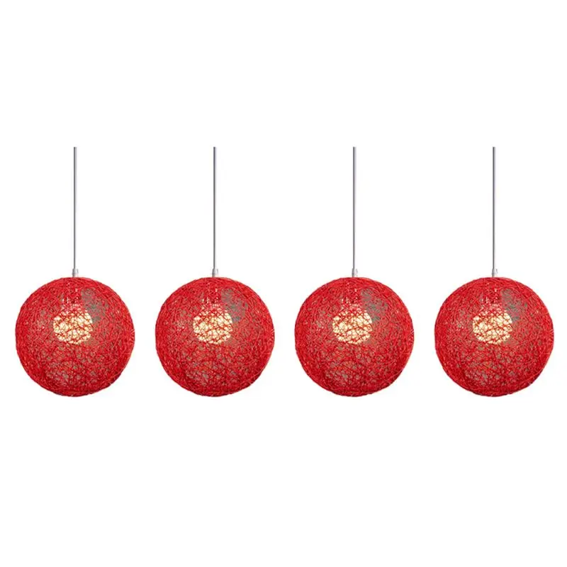 A19F-4X Red Bamboo, Rattan And Jute Ball Chandelier Individual Creativity Spherical Rattan Nest Lampshade