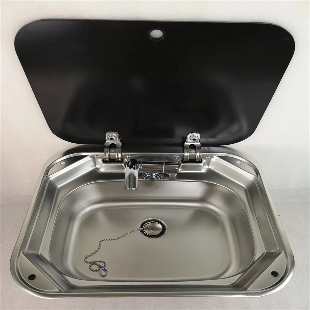 

Stainless Steel Sink Tempered Glass Lid 410*360*150mm Boat Caravan RV FS-586