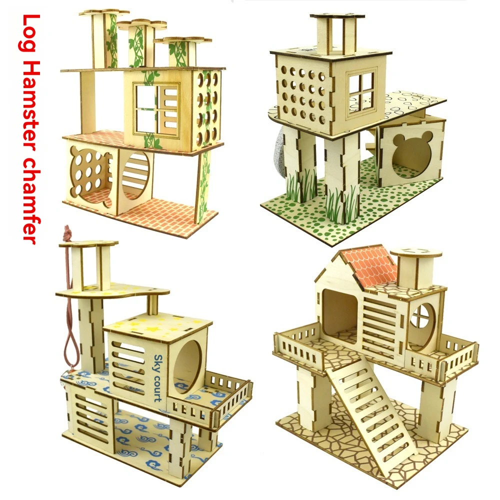 Hamster Chamfer Minipet Toy Tree Nest Ladder Fence Springboard Platform Building Basic Cage Villa