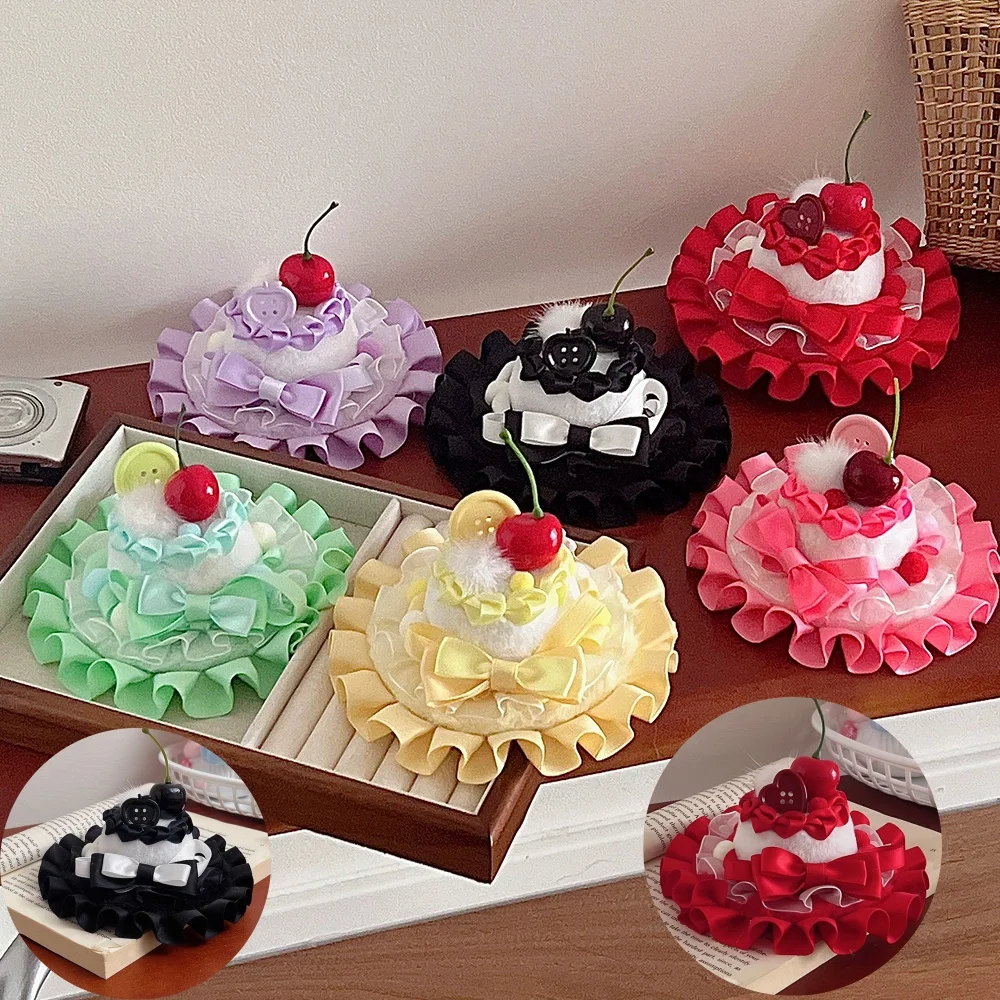 Original Handmade Cute Lolita Cherry Birthday Cake Hat Lolita Sweet Button Hat Hair Clip Cosplay Head Accessory Decoration