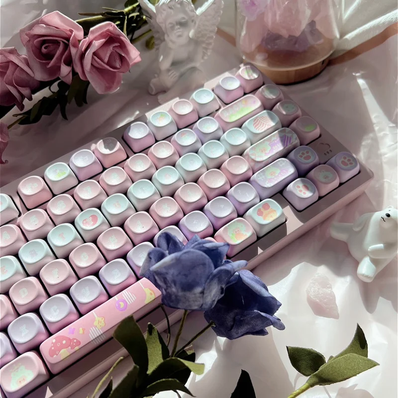 Sheep Keycap 142Key Moa Pbt Five Sided Thermal Sublimation Personality Creative Cute Round Mixed Color Pink Blue ISO Keycap