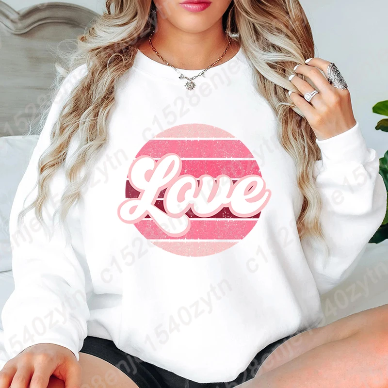 Autumn Winter Tops Popular Valentine's Day Love Print Round Neck Sweatshirts Women Hot Selling Clothing Loose Hoodless Pullovers