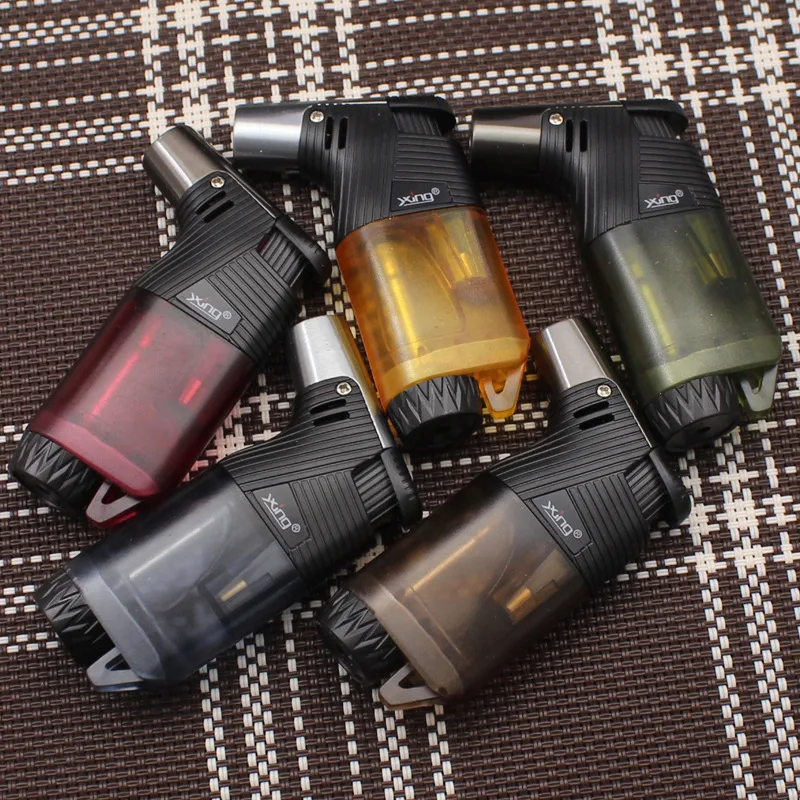 New Elbow Transparent Visual Gas Compartment Inflatable Straight Punch Lighter Outdoor Windproof Lighter Can Be Wholesale