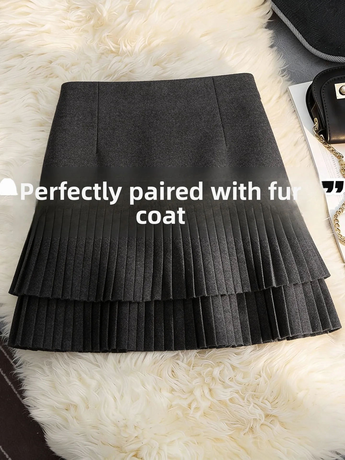 아이티엔드 울 플래드 롱 스커트 여성용 겨울 스몰 사이즈 하이웨이스트 A라인 랩어라운드 매칭 스웨터 스커트