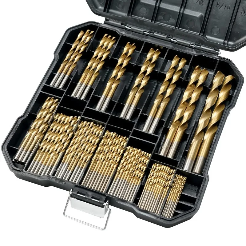 

99 Pcs Drill Bit Set, 135° Tip Titanium Coated High Speed Steel, Twist Drill Bit Kit for Iron, Aluminum Alloy, Copper, Wood