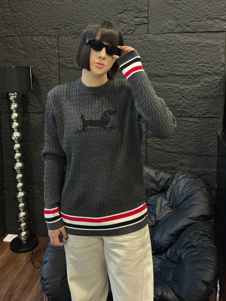 

Осенний свитер 2025 года: дизайнерский, свободного кроя, с длинным рукавом, вязаный, из смесового хлопка, для повседневной носки, как базовый слой