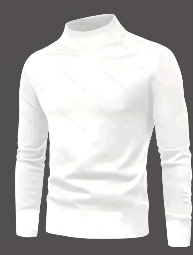 Men's Autumn and Winter Semi High Neck Slim Fit Long Sleeved Base Shirt
