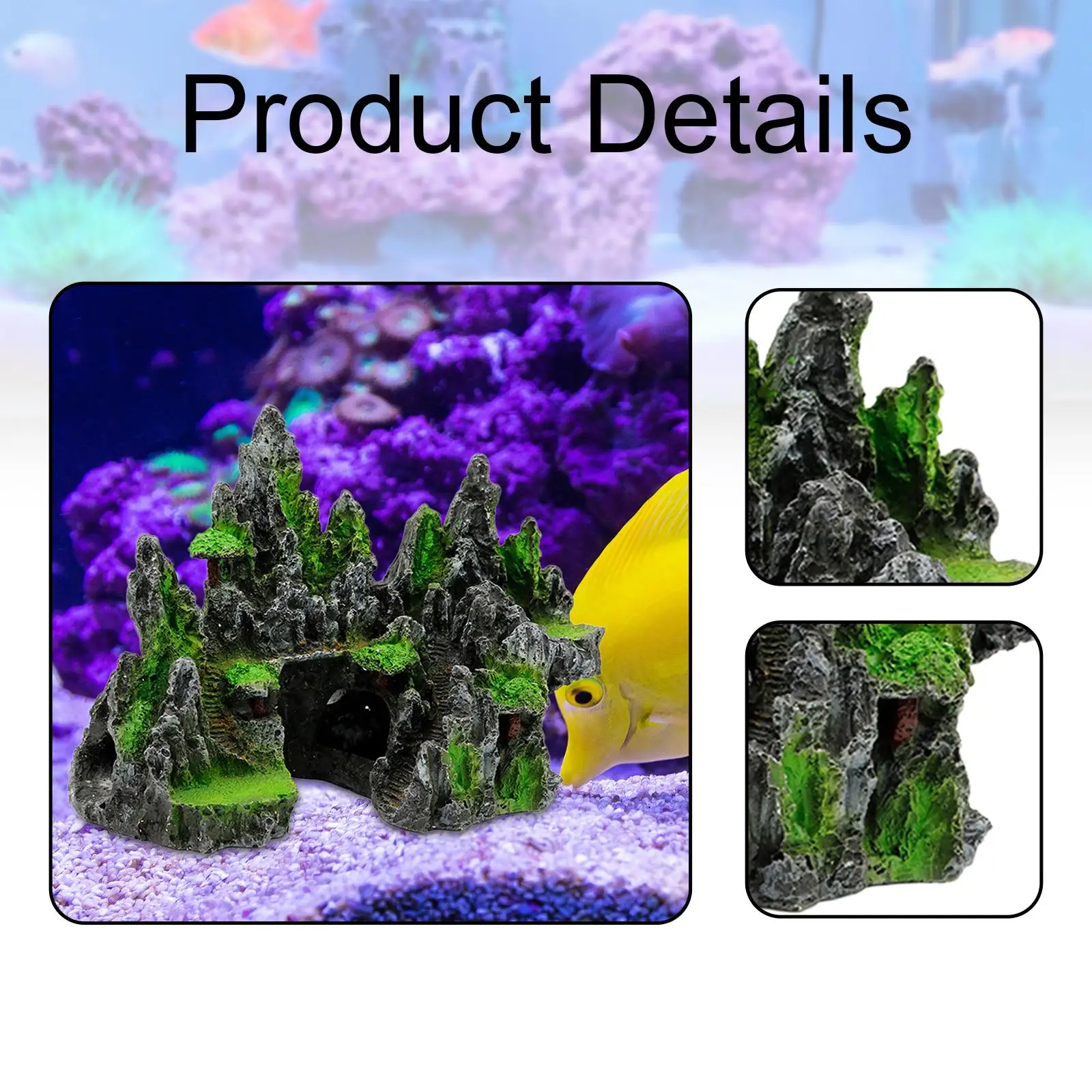 Resin Aquarium Decor Realistic Texture Faux Rock Cave Fish Shelter Rockery Ornament for Desktop Aquariums