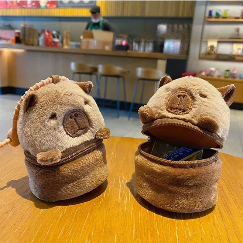 1/3/5/10/20PCS Cartoon Capybara Coin Purse Bamboo Tube Panda Plush Keychain Cute Animal Plush Toy Christmas Gift for Kids