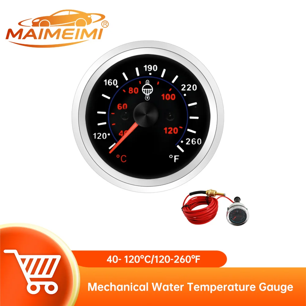 Mechanical Water Temperature Gauge 40-120℃/120-260℉ for celsius with 5 Meter Cable Suitable for Cars RV 12/24V
