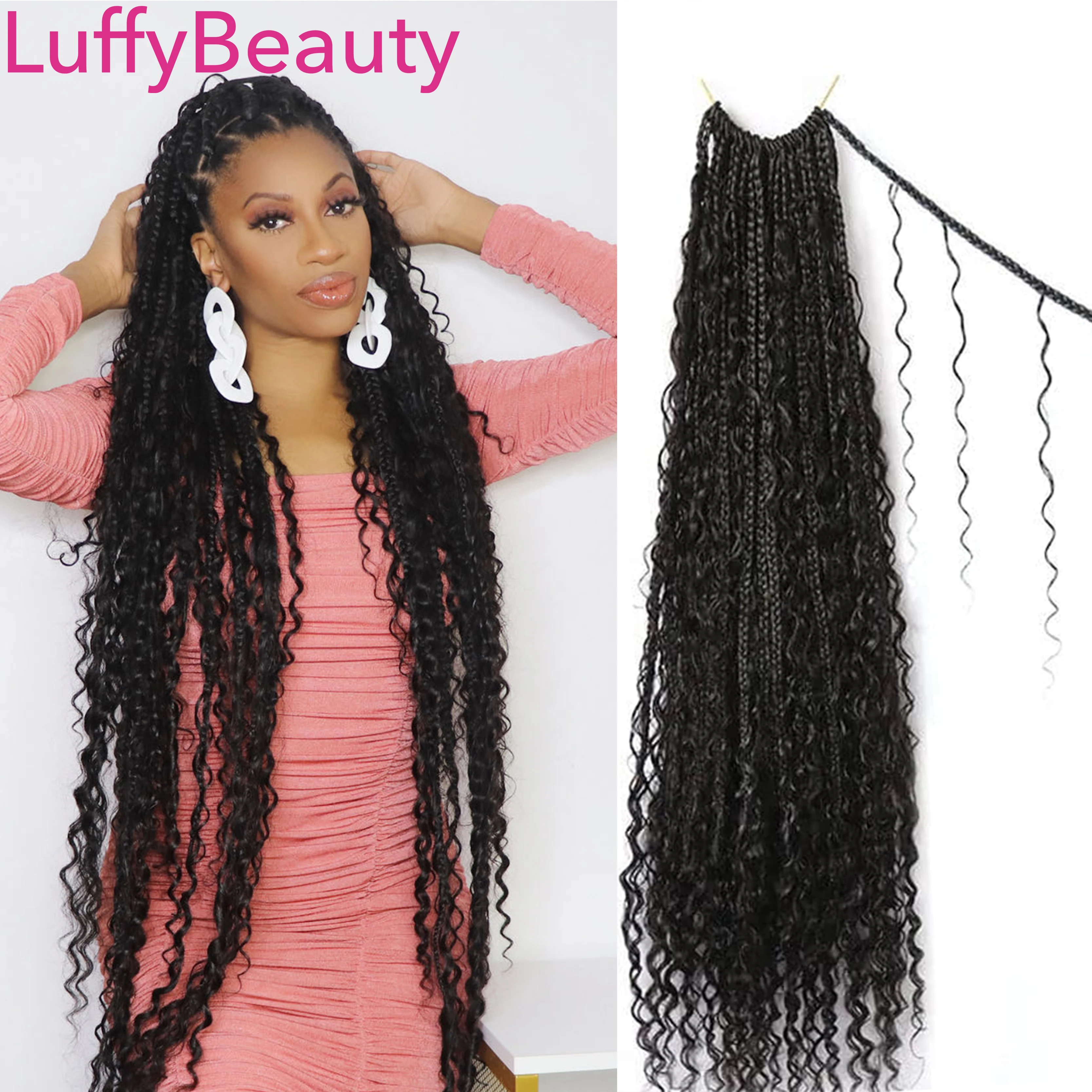 Human Hair Crochet Boho Braids With Curly Human Hair Full Ends Pre Looped Hair Extensions For Women LuffyBeauty