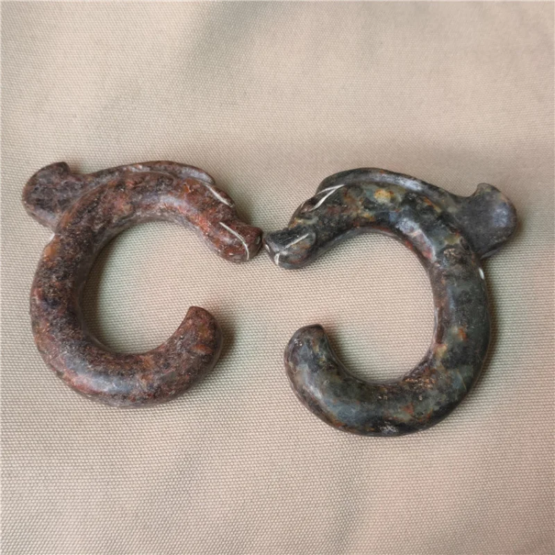 Antique Miscellaneous Red Mountain Culture Natural Aged Crafts Xiu Jade Dragon Hook Ornament High Ancient Jade Jade Pig Dragon