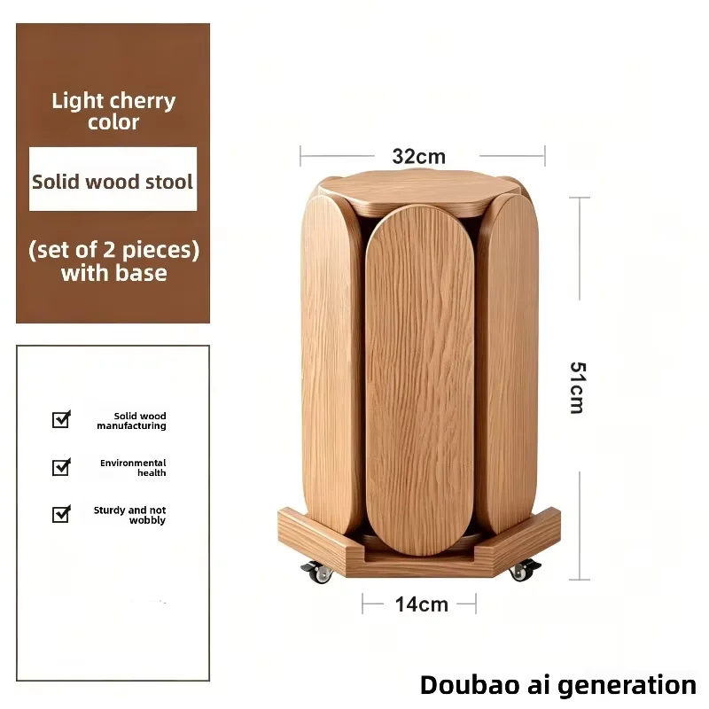 2 solid wood stacking stools, dining stool combination, solid wood hexagonal stacking stool, coffee table with pulley base