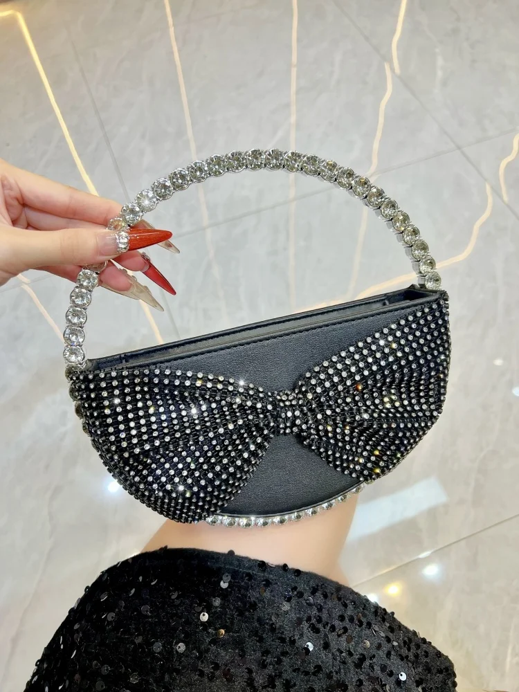 

Модная женская вечерняя сумка с круглой ручкой и бриллиантовым бантом, роскошная свадебная вечеринка, блестящий кристалл, клатч, сумочка