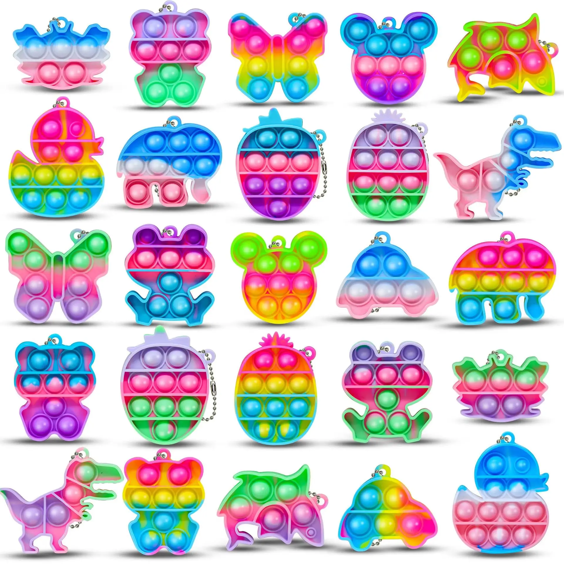 Mini Animal Pop Fidget Keychain Toys for Kids 4-12 Birthday Classroom Prize Goodie Bag Stuffer Party Fun Stress Relief