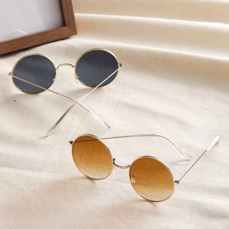 2 Pairs Per Set Small Round Sunglasses Women Cute Skinny Metal Eyewear Retro Vintage Narrow Cateye Sunglasses Set