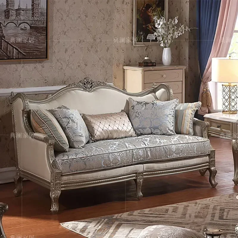 A48 European chenille solid wood fabric sofa living room French light luxury villa whole house furniture set