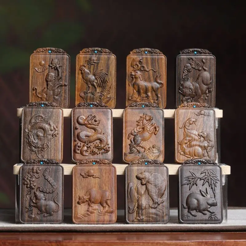 wood carving of the twelve signs, single-sided , wooden imitation agarwood carved zodiac pendant for pers
