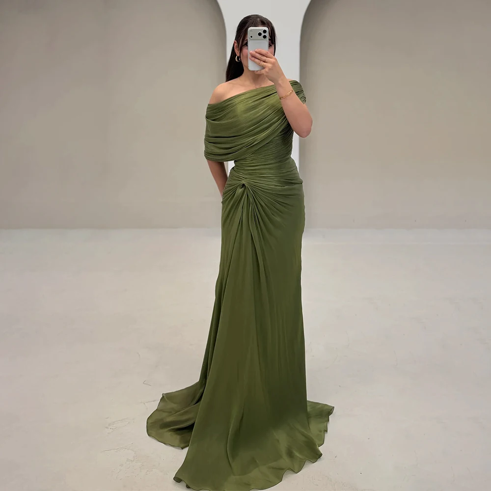 

Women Elegant Off Shoulder Evening Dress Pleated Pleated Prom Gown Luxury Formal Party Dresses Women's Formal Evening Gown