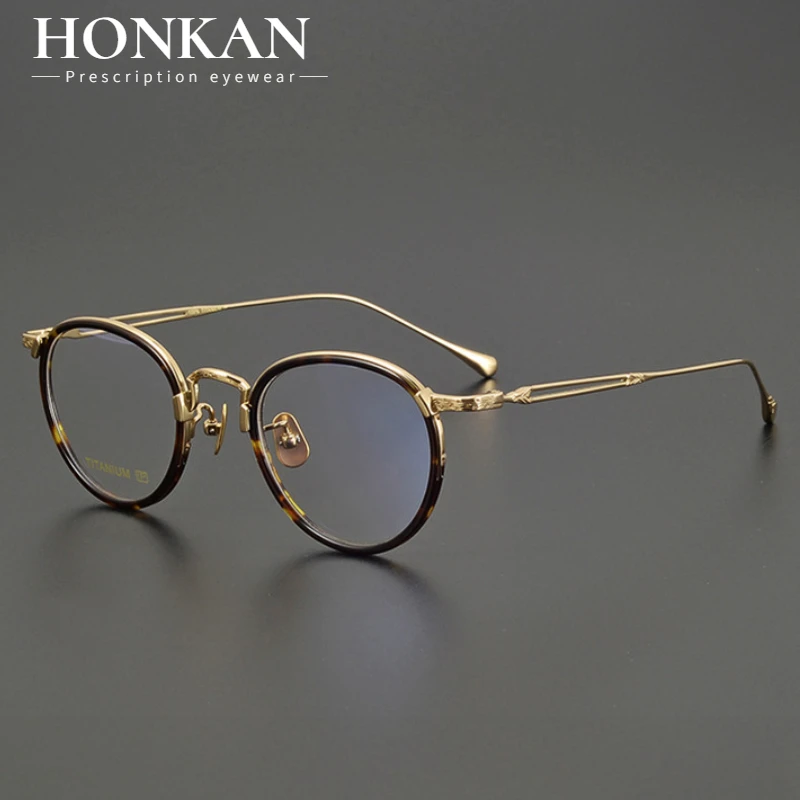

HONKAN 8.7g Japanese Titanium Acetate Glasses Frame Men Women Oval Carving Eyeglasses Fashion Vintage Ultralight Luxury Eyewear