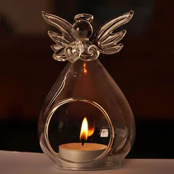 Creative Hollow Glass Candle Holder Angel Shape Transparent Candlesticks Hanging Tea Light Wedding Party Home Living Room Decor