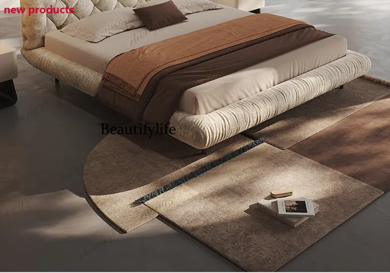Fabric bed villa new Italian minimalist cream master and second bedroom double wedding bed simpleA68