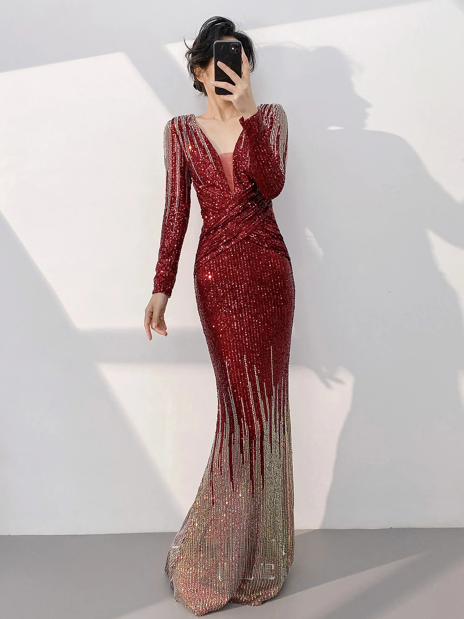 

Красное вечернее платье для помолвки, женское, класса люкс, для бала, с эффектом роскошного настроения, красивое, с пайетками, длинное, для ведущей, на годовщину, для конференций