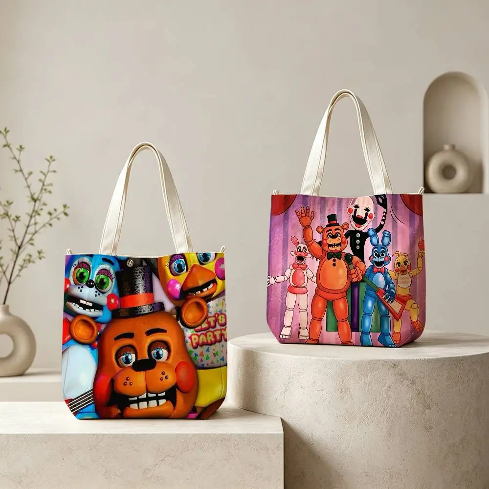 F-Five-Nights-At-Freddys F-Fnaf Tote Bag for Women Reusable Shopping Tote Bag Zippered Shoulder Bags Print