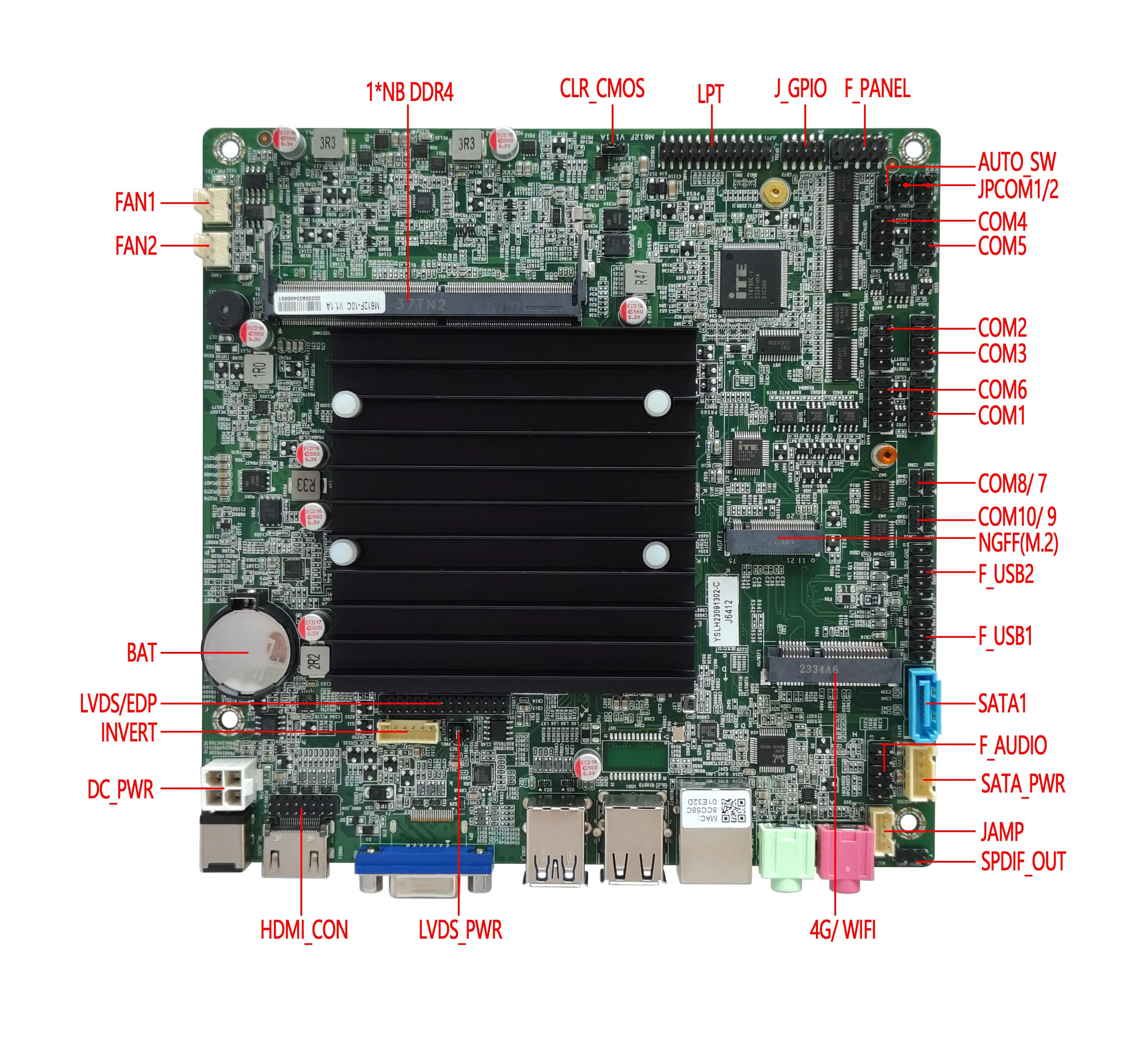 Industrial J6412 Mini ITX Mainboard 6 COM Ports for KIOSK/Digital Signage