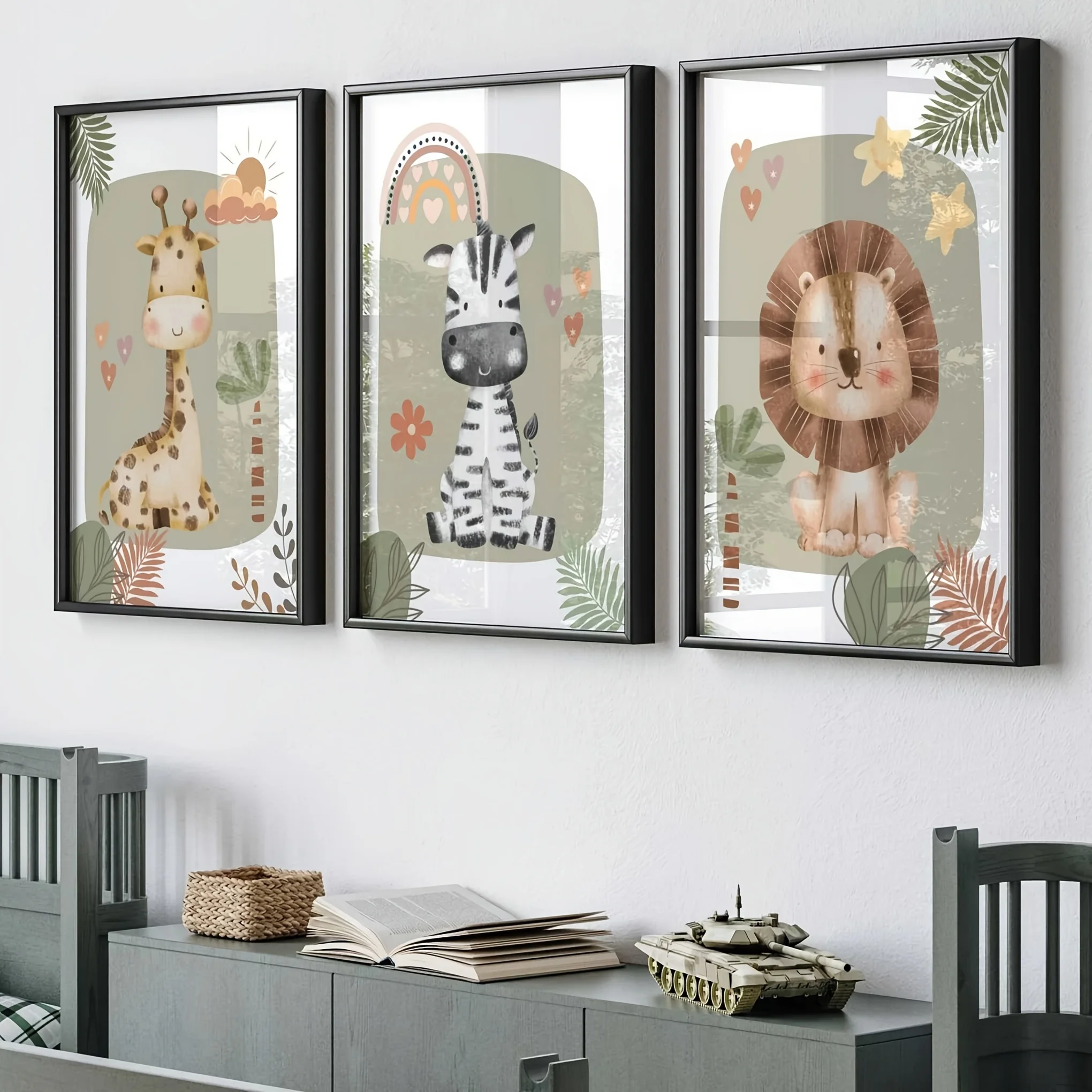 3pcs/set Giraffe Lion & Zebra Animal Canvas Print Safari Wall Art Kindergarten Poster for Modern Living Room Nursery Home Decor
