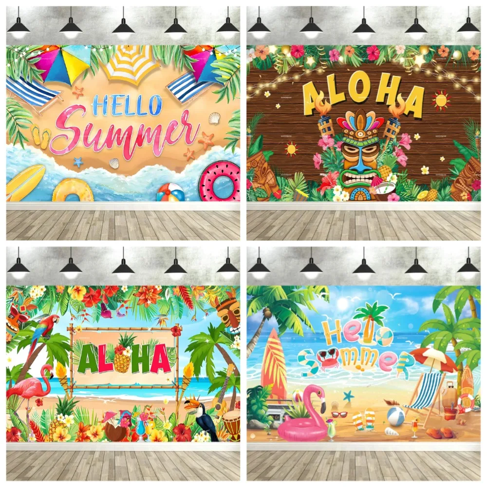 

Summer beach dance flamingo banner shooting background, summer beach family gathering party decoration banner background props