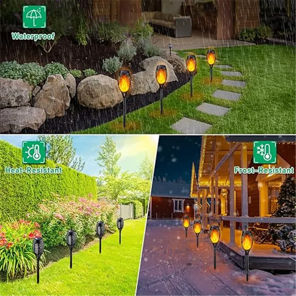 Lampe solaire d\'extérieur en forme de flamme vacillante, imperméable, luminaire décoratif, idéal pour un jardin, un sentier ou une cour