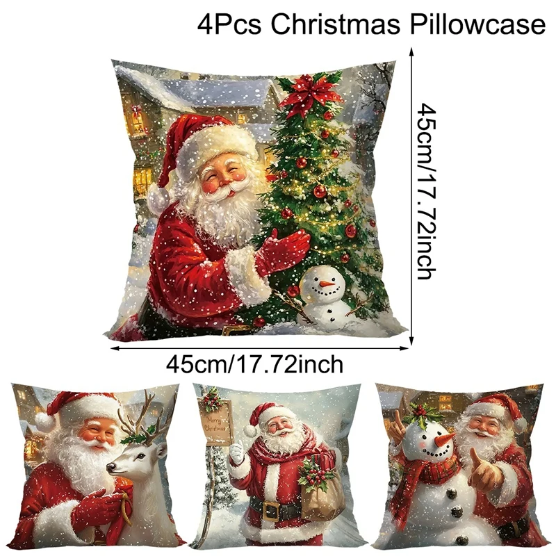 2026 Christmas Throw Pillow Covers Santa Claus Snowman Elk Winter Holiday Decorative Pillowcases for Sofa Couch Home Decor