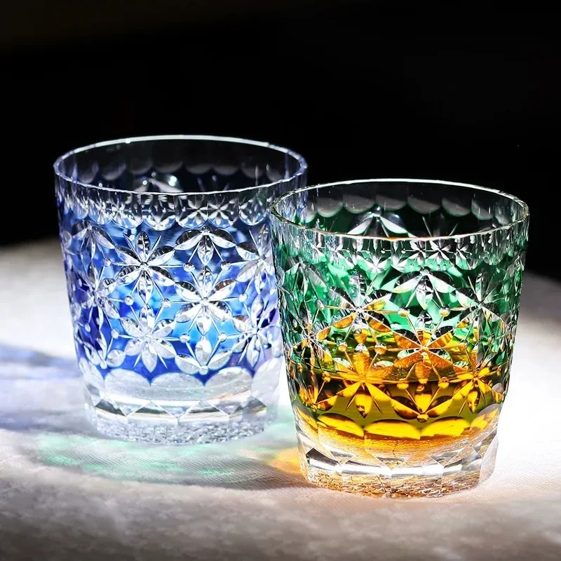 330ml Crystal Whiskey Glass Japanese Style Edo Kiriko Cherry Blossom Snow Design Cut Cocktail Glass for Bar Party Dropshipping
