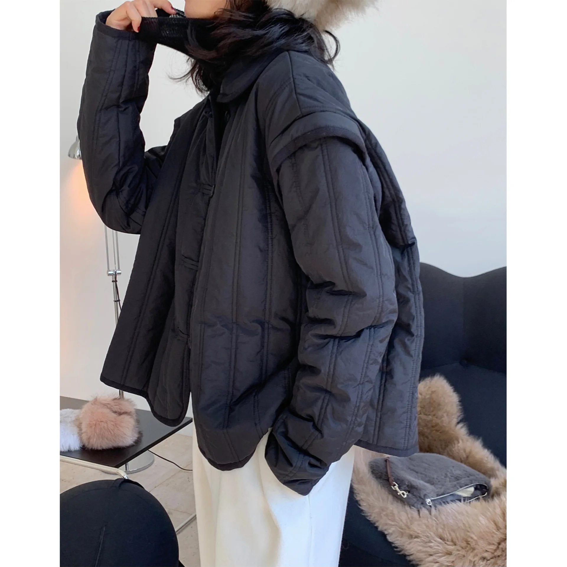 Women\'s Winter New Japanese Quality Design Polo Collar Cotton Coat Button Loose Warm and Comfortable Coat Jacket