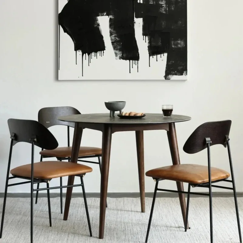 X-S Simple Stone Plate Solid Wood Dining Table Simple Tempered Glass Small Apartment Internet Celebrity round HG