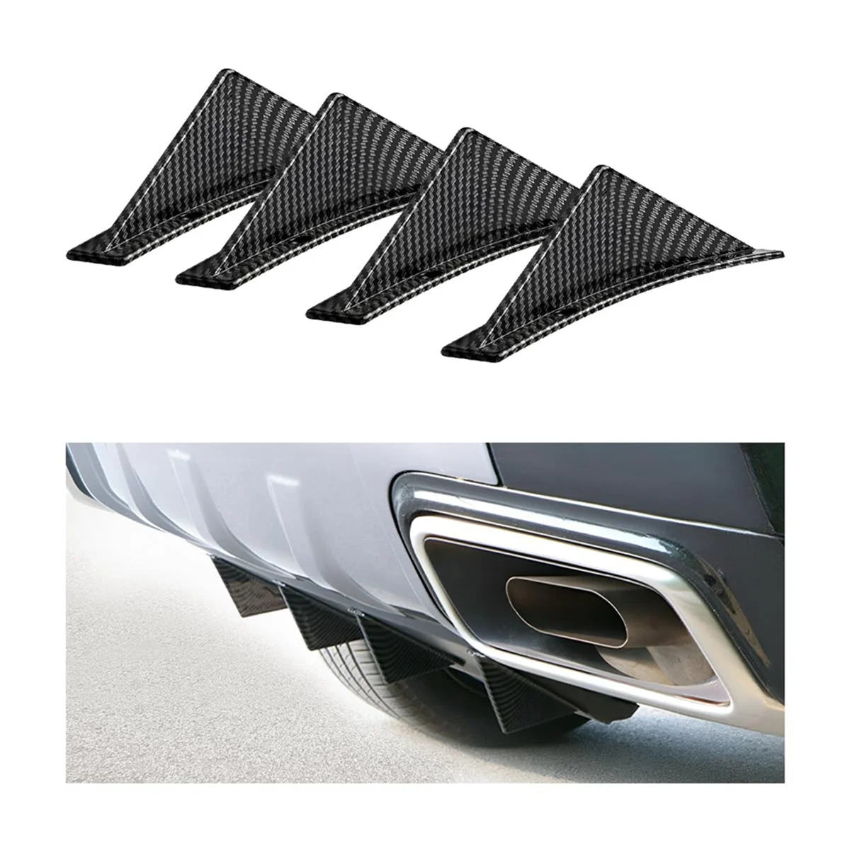 Car Rear Lower Bumper Wing Lip Diffuser,Anti-Crash Spoiler Shark Fin Protector,Rear Bumper Splitter Lip Wing,Curved 4PCS