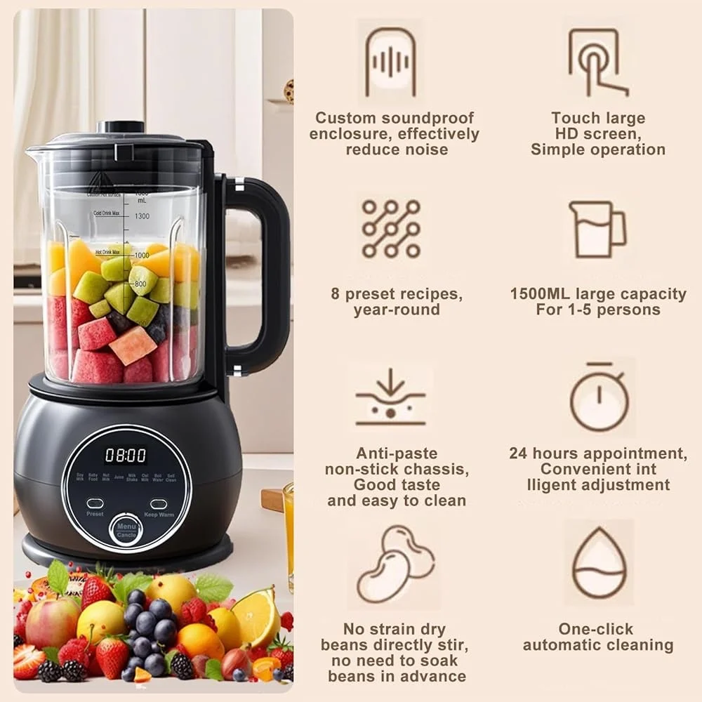 51 OZ Moer Melk Maker 10 Functies Automatische Amandel Cashew Haver Sojamelk Blender Babyvoeding Smoothies Quick Clean