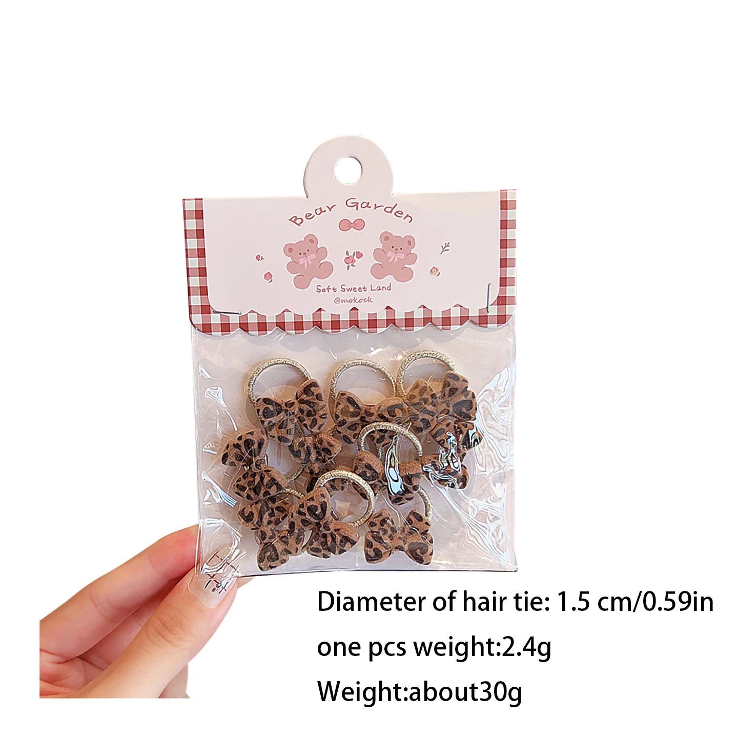 Haargummis mit Leopardenmuster für Kinder, mit Bären-, Stern- und Schleifenmotiven, elastische Haarbänder, Mädchen-Pferdeschwanz-Halter, niedliche Kinder-Haaraccessoires. – Detail 2