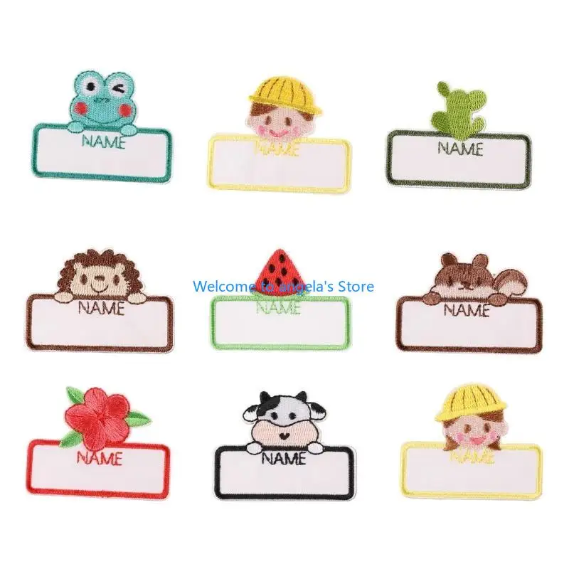 

X4YC 9Pcs Embroidery Name Stickers Nosewing Cartoon Name Patches For Various Surfaces