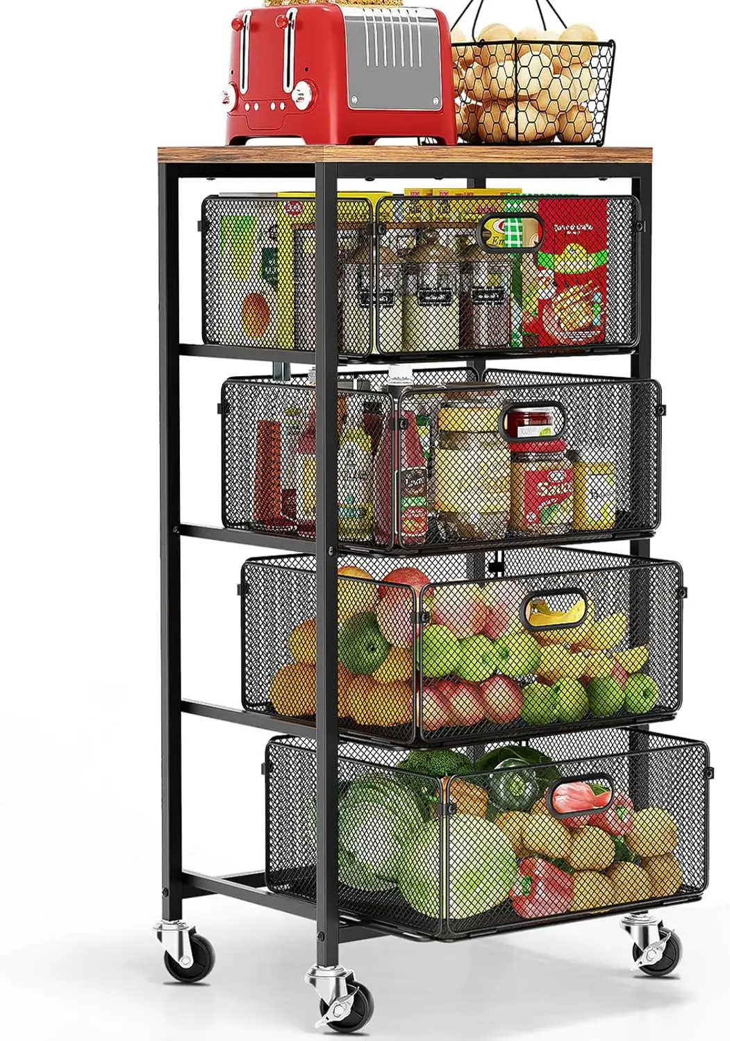 

Rolling Utility Cart Wood Storage with Drawers All Seasons Universal Natural Wood