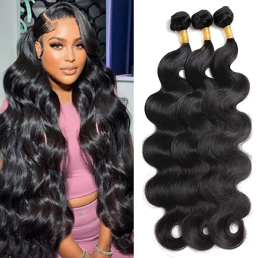 10A Body Wave Bundles Human Hair 18 20 22 Inch Brazilian Virgin Human Hair Bundles Body Wave 100% Unprocessed Weave Bundles #1B