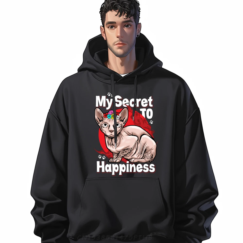 

My Secret To Happiness Beautiful Sphynx Cat Graphic White Graphic Tee Mens Hoodie Man Sweatshirts