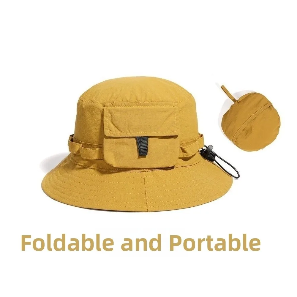 Anti-UV Foldable Bucket Hat Breathable With Storage Bag Waterproof Sun Hat Pocket Design Polyester Sun Protection Hat Fishing